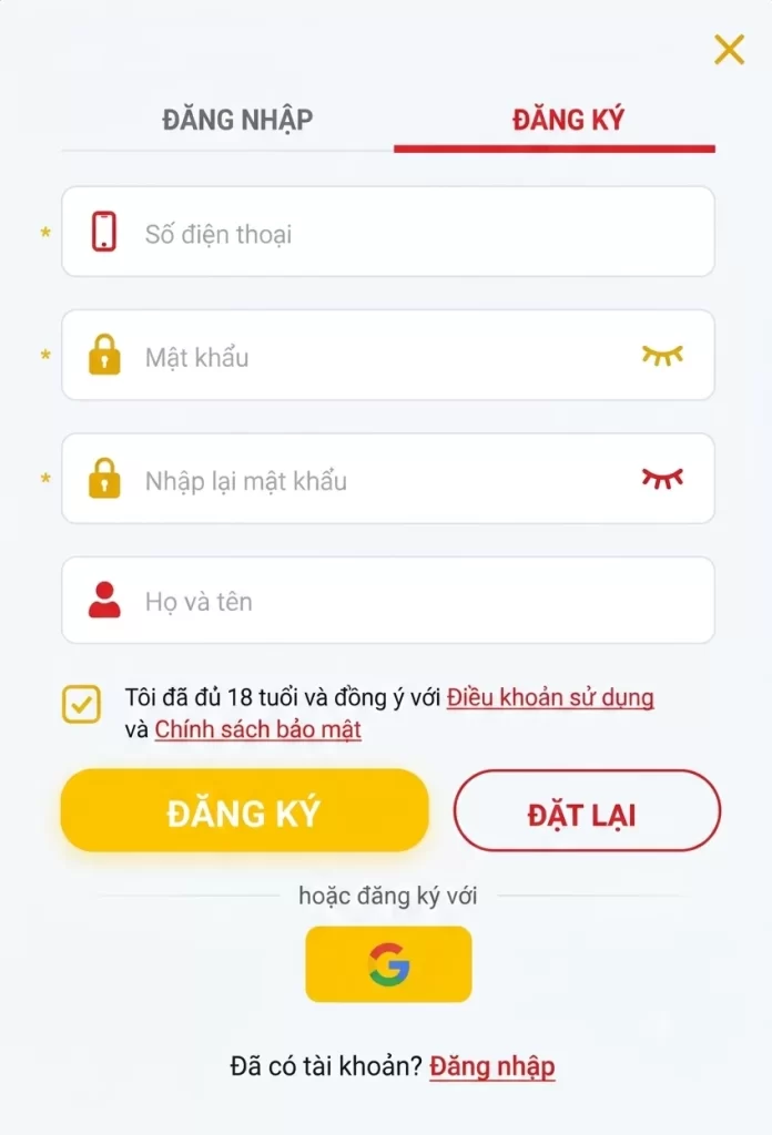 Giao diện đăng ký tài khoản 23VIN